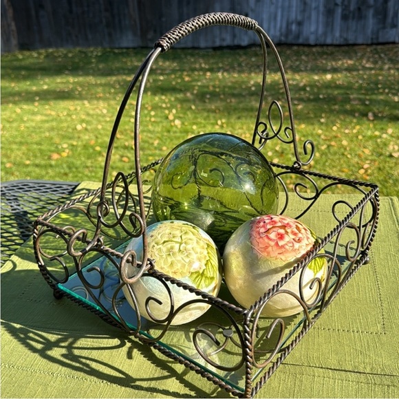 SL@H Square Iron Jamestown Centerpiece Glass Tray- removable handle - Picture 2 of 11